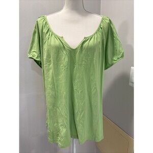 Talbots Green V Neck Solid Blouse Size 3x Short Sleeve